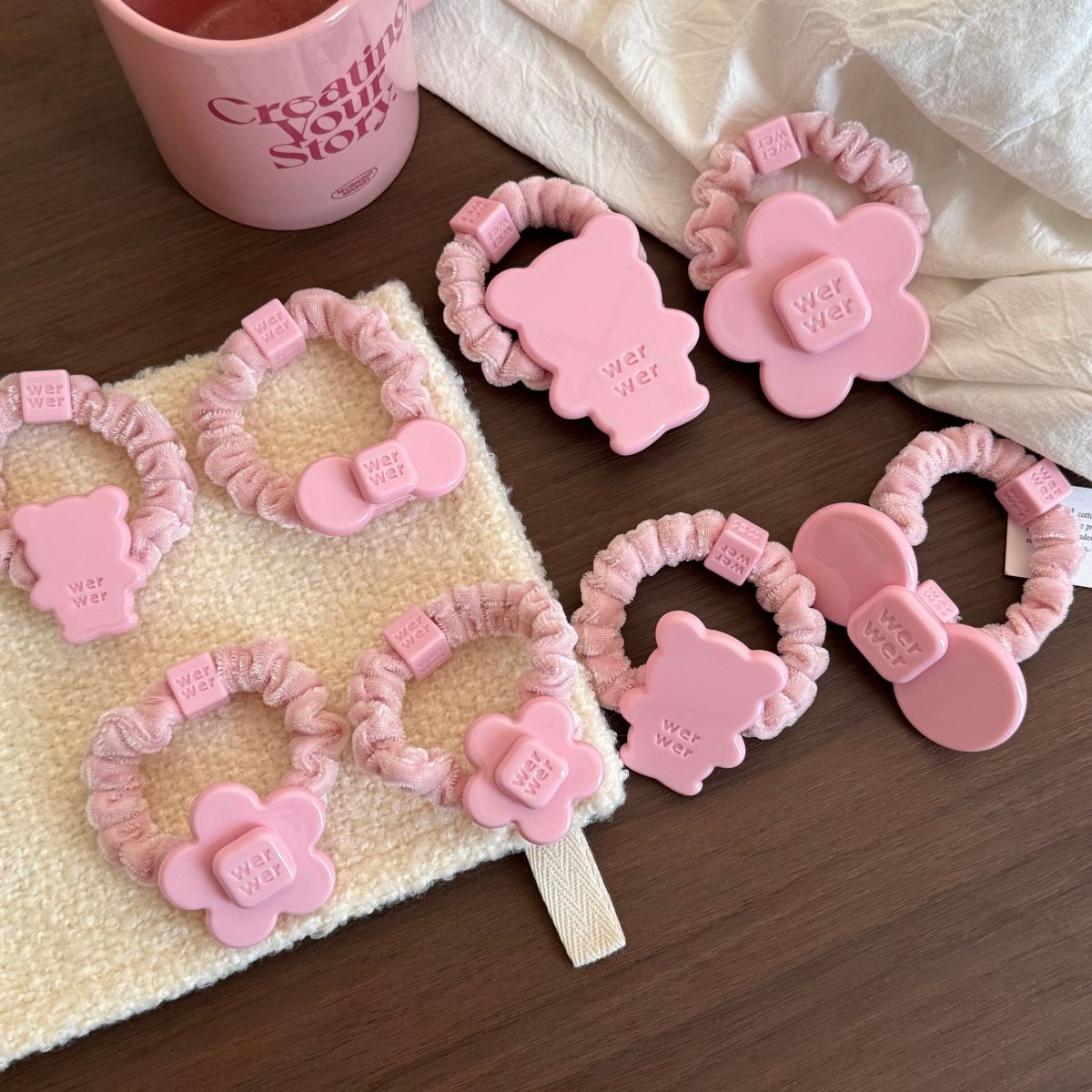 Pink bow hair tie, acetate hair band, stylish and cute hair accessory for girls, Korean-style hair ornament