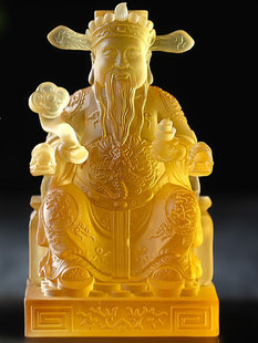 Coloured Glaze God of Wealth Statue Decoration Home Living Room Buddha Hall Desktop Display God of Wealth Buddha Statue Buddha Supplies