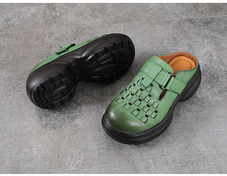 Sandal cao gót nữ mũi nhọn đế dày, phong cách thủ công dân tộc, gót 9 cm — màu be chi tiết 11