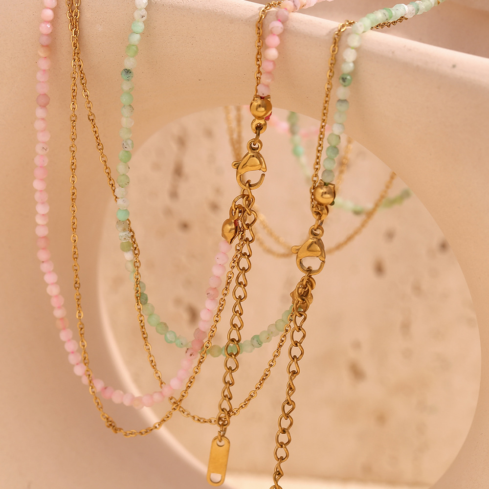 Natural Stone Beaded Stainless Steel Layered Necklace