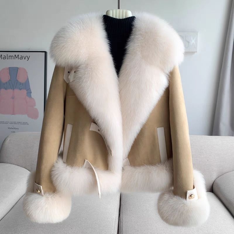 Winter New Women's big Lapel Faux Fur Faux Leather Coats Fur Trim
