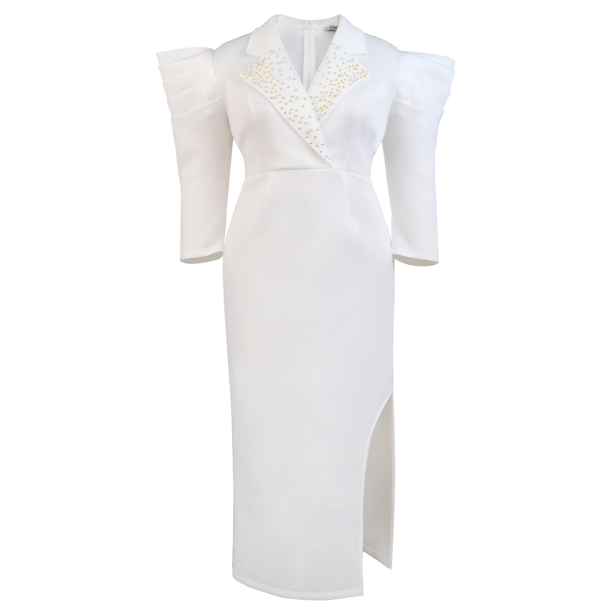 Robe grande taille élégante avec col tailleur et épaulettes_voghion.com