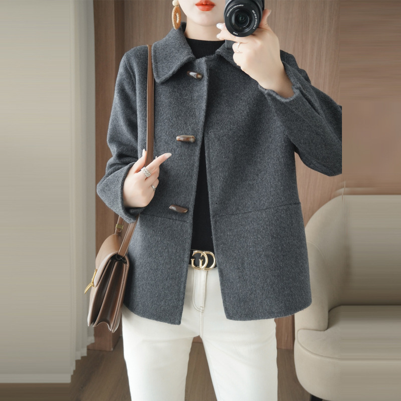 Doll Collar Double-Sided Wool Coat for Women, Short Style, Versatile, Chinese Style, New Spring and Autumn Woolen Coat