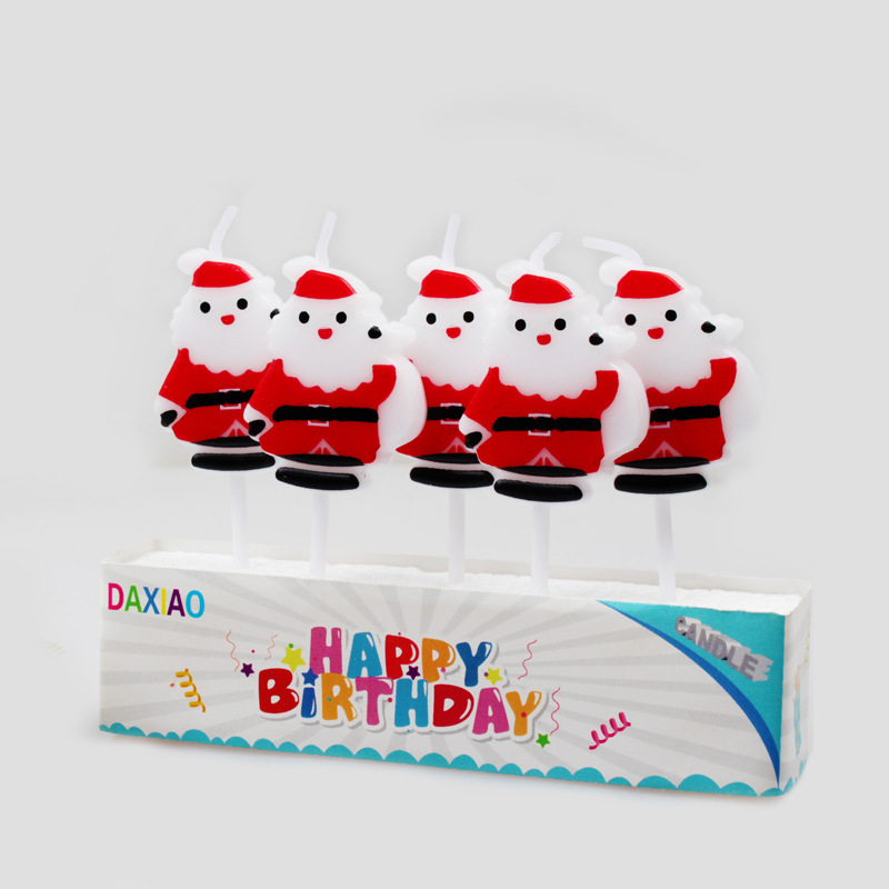 Pastel de cumpleaños transfronterizo velas de Navidad 5 traje de Santa Claus muñeco de nieve árbol decoración para hornear velas de cumpleaños