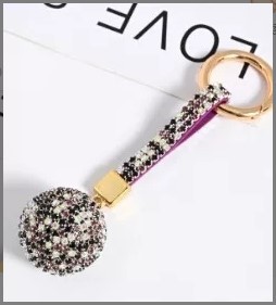 Fashion Full Diamond Round Ball High-end Rhinestone Backpack Pendant Car Keychain_voghion.com