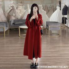 红色双面羊绒大衣女冬季2023年新款宽松高级感气质中长版毛呢外套