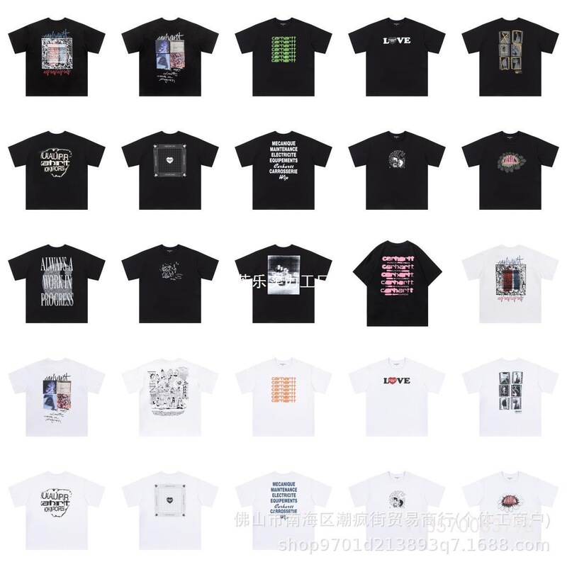 Cross-Border Summer Classic Carhartt Pocket Patch Letter Embroidery Couple Short-Sleeved T-Shirt