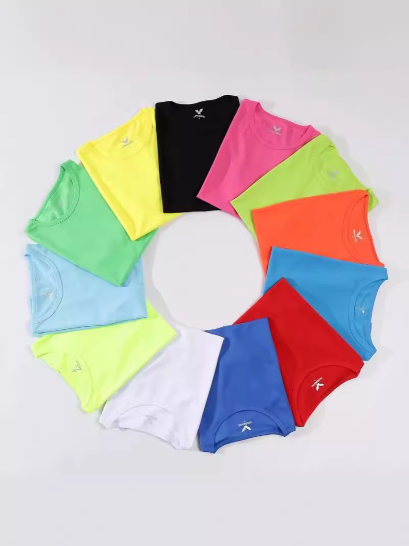 Small-batch wholesale outdoor sports marathon advertising shirts with printed logo, quick-drying round neck mesh T-shirts.