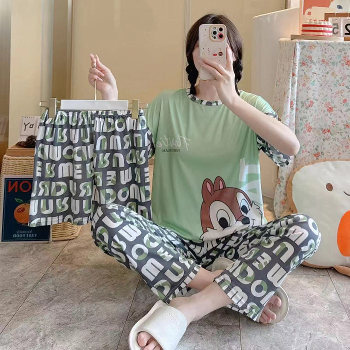 新型外国貿易パジャマ女性半袖半ズボンセット家庭服3セット130グラムは梱包のみをサポートしています|undefined