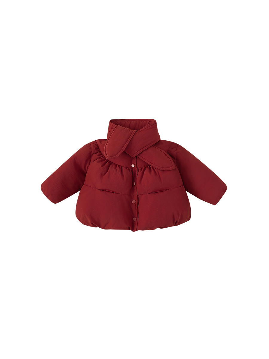 Youbao ropa para niños, chaqueta acolchada para niñas, bufanda de estilo occidental, chaqueta acolchada de algodón, invierno rojo, año nuevo, abrigo cálido y grueso de terciopelo para niños