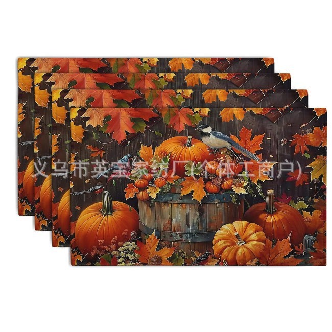 秋季感恩节餐垫跨境亚马逊temu格子南瓜枫叶亚麻餐垫用于厨房装饰|undefined