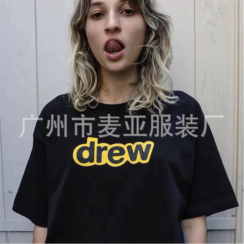 drew笑脸经典字母短袖潮牌高街男女情侣纯棉简约百搭款打底衫T恤