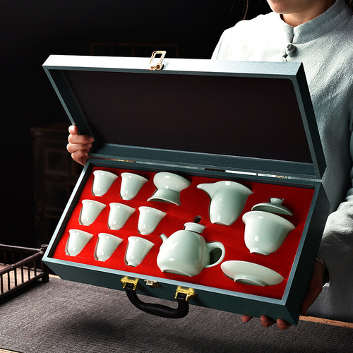 Wholesale Opening Gift Gongfu Tea Set with Logo Printing, Home Use, Milky White Ceramic Three Talents Cover Bowl Tea Pot Complete Set