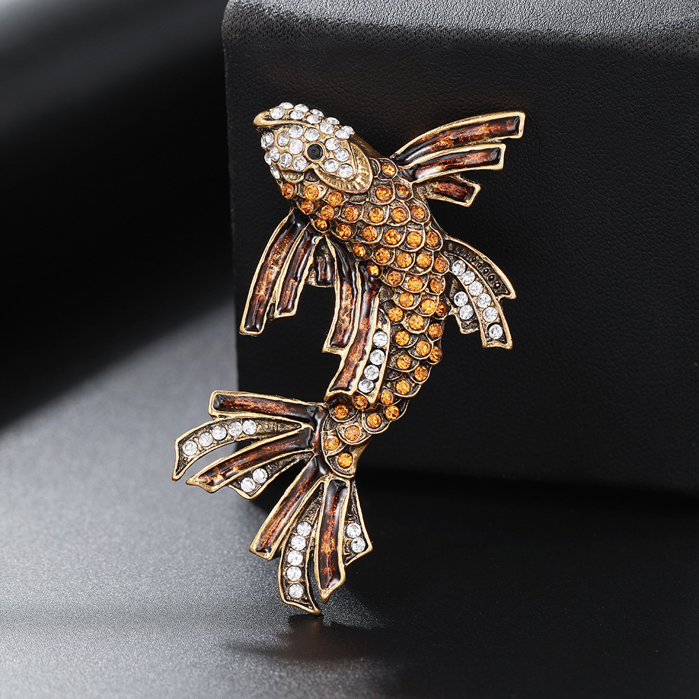 Guofeng Koi broche temperamento lujoso abrigo accesorios de ropa aleación broche goteo azul abrigo de carpa flor de pecho