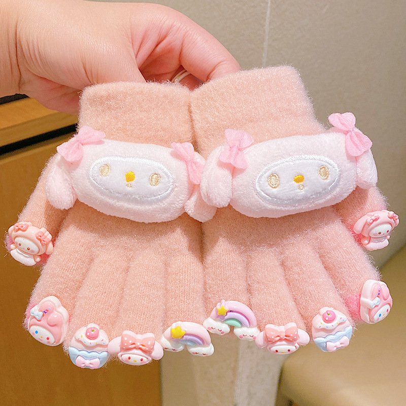 Guantes DIY para niñas Kolomi otoño y invierno para niños calientes dedos de punto para niñas de punto de lana caliente cinco dedos