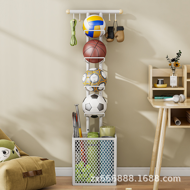 室内バスケットボールサッカー類物置棚リビングヨガマット収納バスケット家庭用運動器材多機能収納棚
