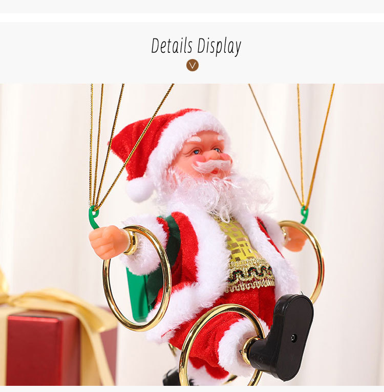 Decorazione natalizia creativa da appendere al soffitto con paracadute elettrico e musica di Babbo Natale, capriola e danza, regalo_voghion.com