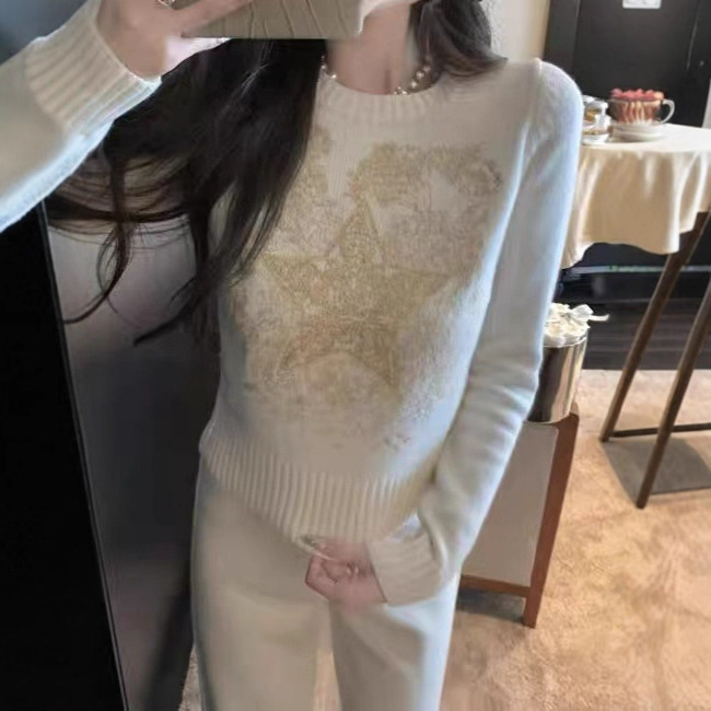 D Brand New Nanyou High-End Heavy-Duty D*Or Gold Thread Star Compass Embroidery Knit Sweater 2025 Autumn and Winter Inner Wear
