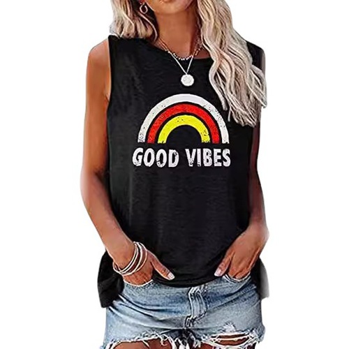 Hot-selling NEW Spring/Summer Collection: Trendy Sleeveless Vest for Women by GOOD YIBES, Featuring a Vibrant Rainbow Rain Print
