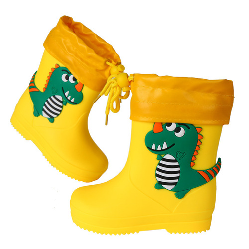 Children's Slip-Resistant and Waterproof Rain Boots for Boys and Girls, Kindergarten Water Shoes for Middle and Small Children, Lightweight, Drawstring, Fleece Lined, Removable