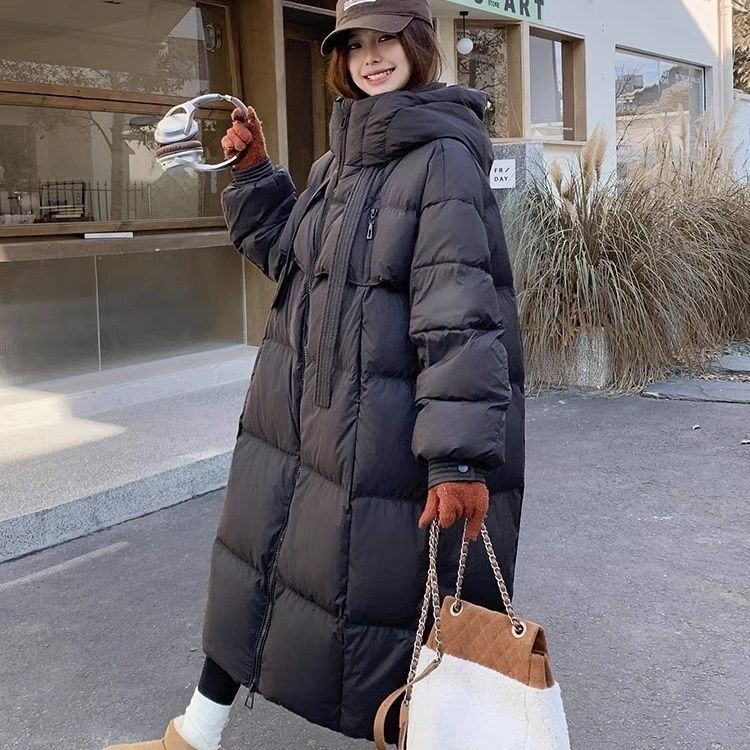 加厚白鸭绒连帽大被子2025年冬季新款羽绒服女装长款过膝外套防寒|undefined
