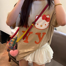 美拉德套头衫纯棉短袖T恤衫女tee5分印花半袖体恤上衣服捡漏夏季
