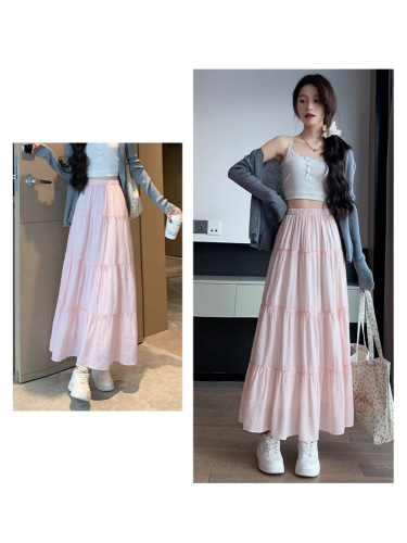 White half-body skirt for women 2025 petite spring and autumn high-waisted slimming A-line skirt gentle style fluffy cake skirt
