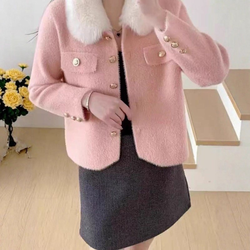 Short Coat with Fur Collar, Faux Mink Fur, for Women, 2026 Autumn and Winter New Style, Stylish and Slimming, Chanel-Style Cardigan Top Short Coat with Fur Collar, Faux Mink Fur, for Women, 2026 Autumn and Winter New Style, Stylish and Slimming, Chanel-Style Cardigan Top