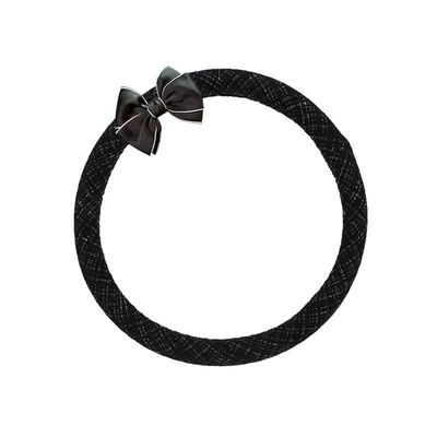 Steering wheel cover Cotton and Linen Car Anti-Slip - small-fragrant-style-black-steering-wheel-cover-with-black-bow-38cm
