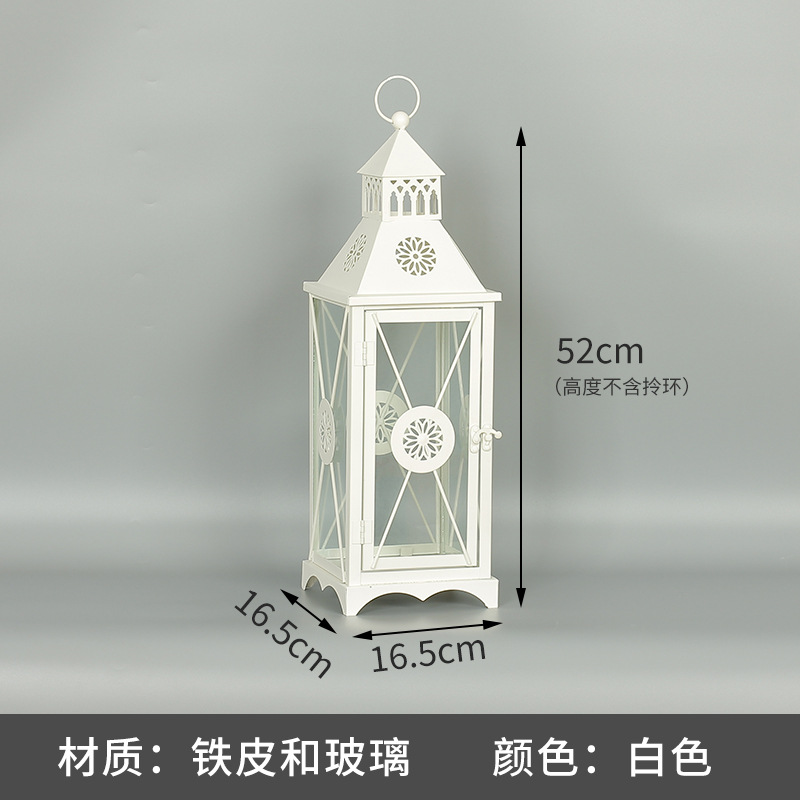 Blanco boda candelabro linterna boda carretera plomo accesorios atmósfera lámpara Marruecos viento lámpara decoración a prueba de viento vela pantalla
