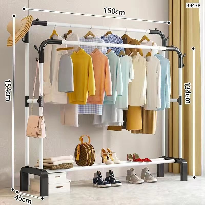 Percha de gorras percha de ropa interior del dormitorio percha de ropa de doble varilla percha de secado percha de ropa de piso percha de almacenamiento de ropa móvil conveniente