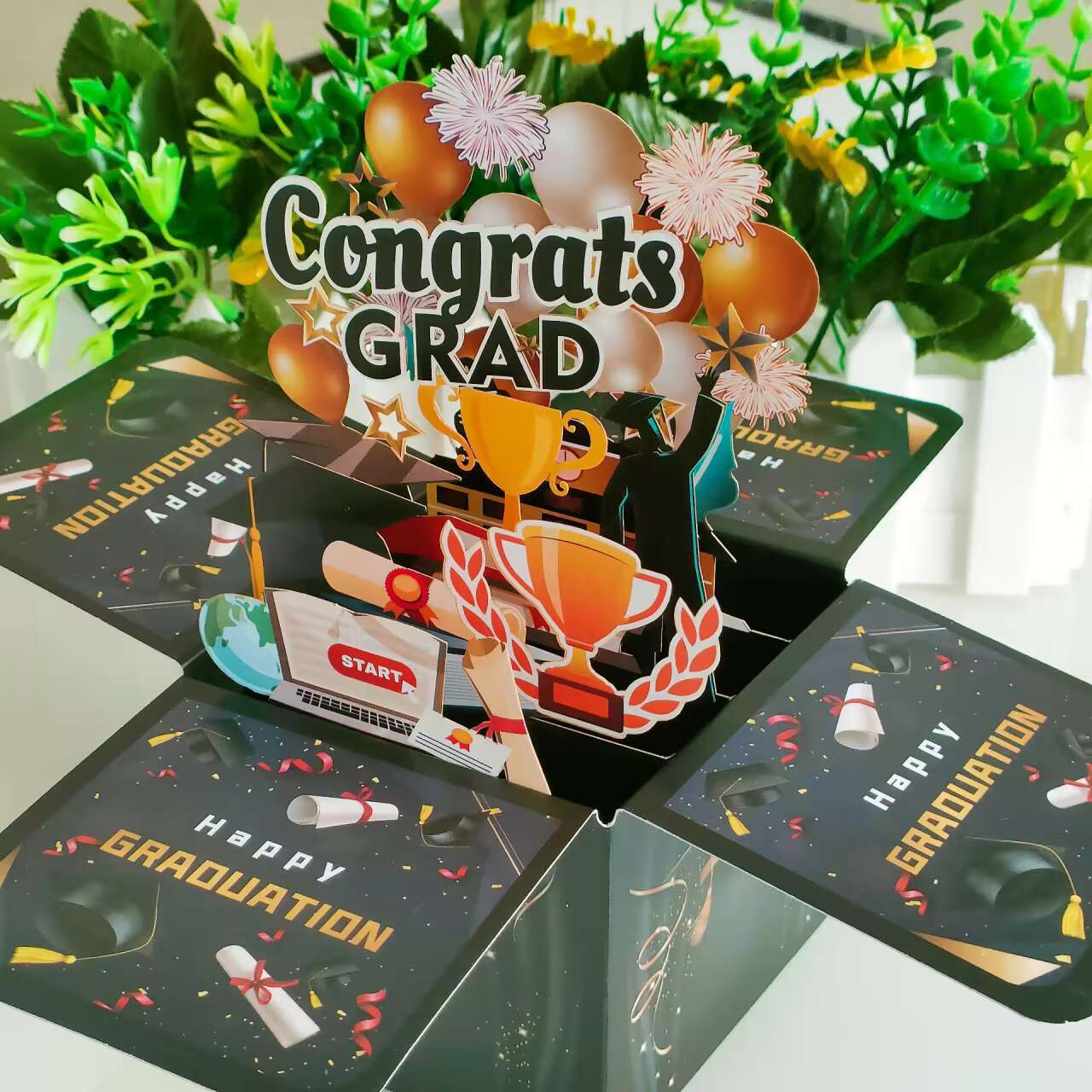 新款畢業季主題派對聚會3D立體賀卡立體盒送老師同學手工鏤空雕刻