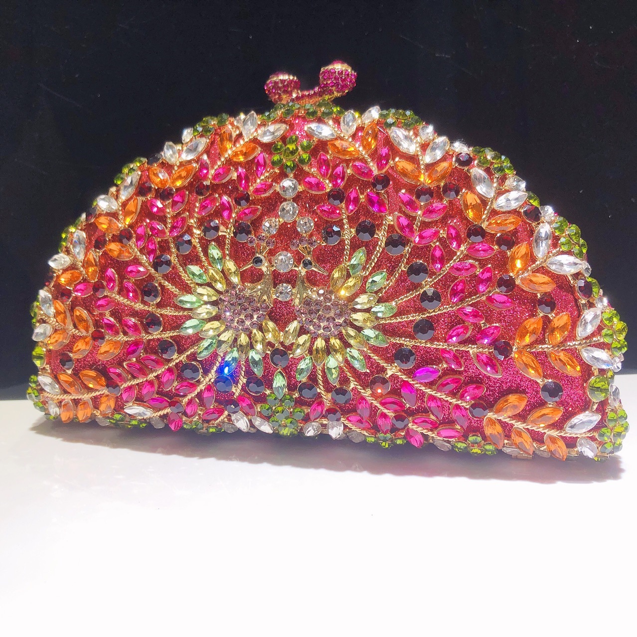 Túi cầm tay Peacock đính kim cương dạ hội — Màu cam chi tiết 2