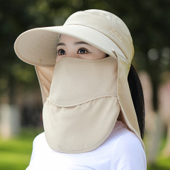 夏の日焼け止め帽子女性紫外線防止日よけ帽子屋外顔隠しマントマスク帽子防風自転車日よけ帽子