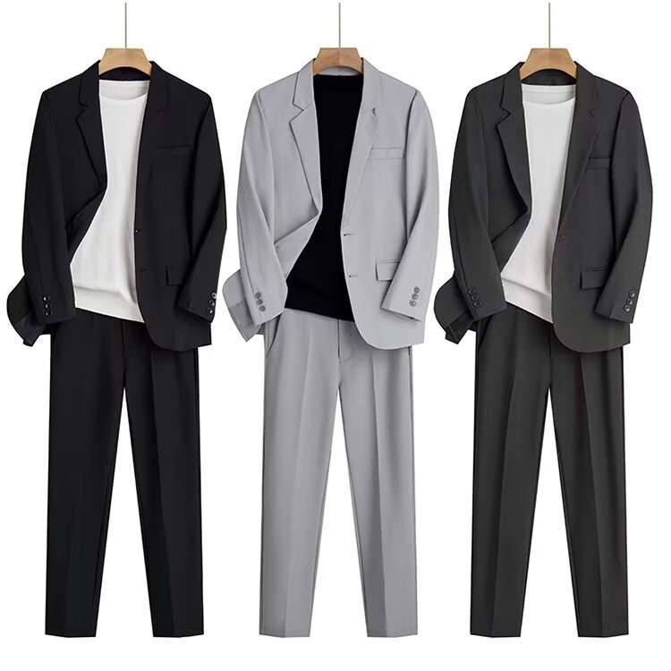 Spring and Summer Thin Loose-Fitting Drapey Suit Set for Men, Business Formal Wear, Casual Trendy Stylish Blazer Spring and Summer Thin Loose-Fitting Drapey Suit Set for Men, Business Formal Wear, Casual Trendy Stylish Blazer