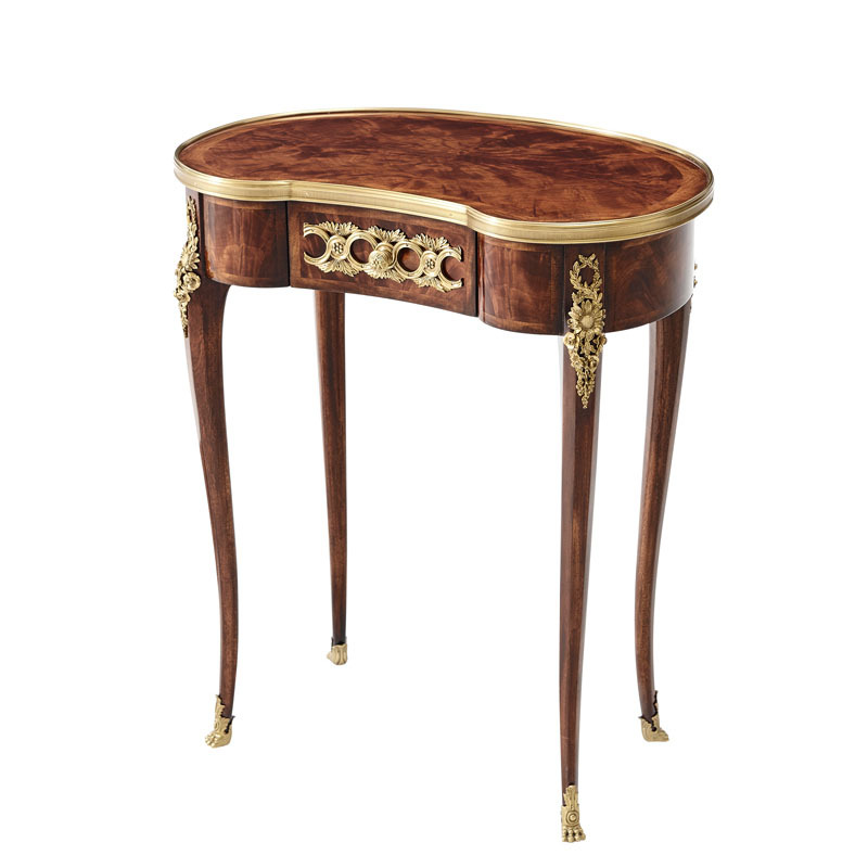 European-style palace solid wood flower table, British new classical rosewood small side table with unique carved copper parts, villa furniture