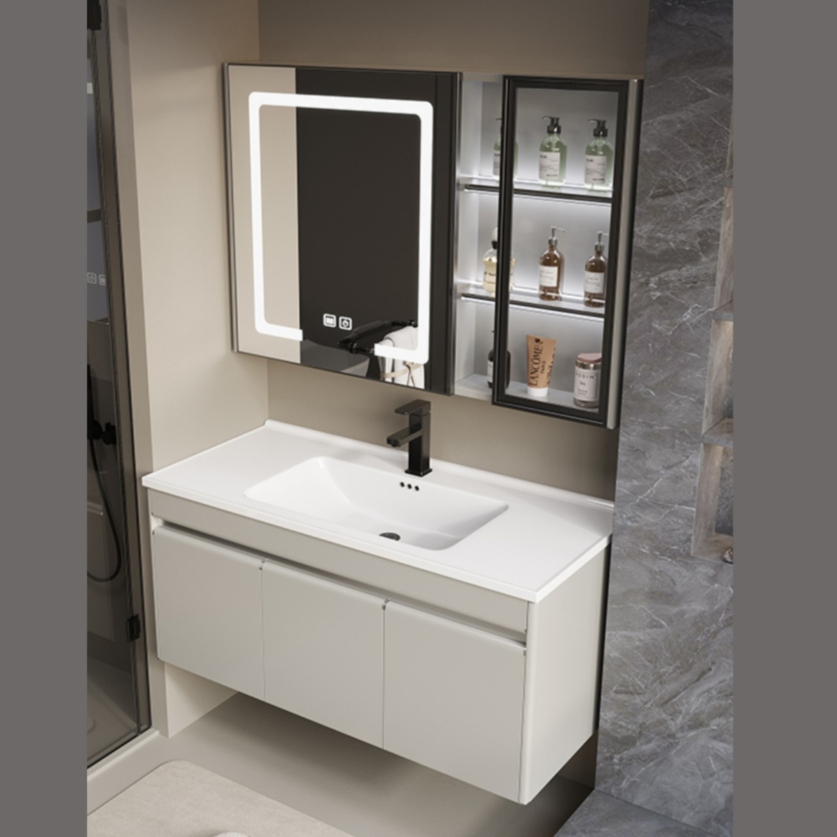 Baño colgado en la pared tipo lavado de cara lavado de manos tipo pequeño hogar todo en una bañera cerámica gabinete de baño de acero inoxidable combinación de lavabo de placa de roca