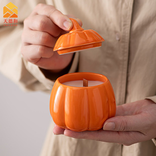 Tiande and Cross-border Halloween Ceramic Pumpkin Aromatherapy Candle Cup Ceramic Candle Bowl Gift Fragrance Ceramic Ornaments