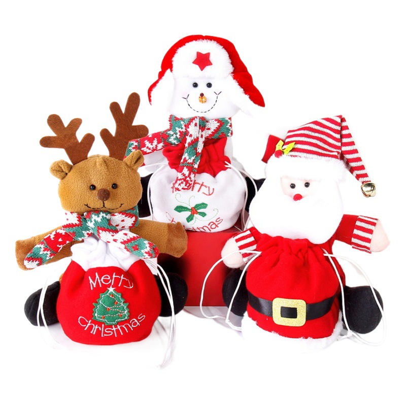 Nueva bolsa de regalo de dibujos animados de Navidad kindergarten niños bolsa de dulces Nochebuena muñeca de Navidad con cordón bolsa de manzana
