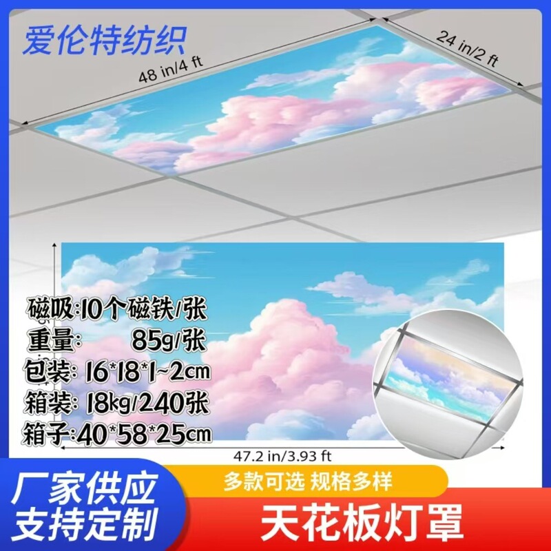 Cross-border hot anti-vertigo flame retardant magnetic lampshade ceiling lampshade fluorescent panel lamp lampshade to map