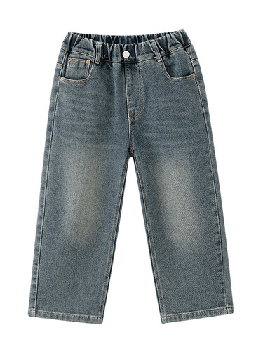 Children's retro jeans, handsome boys' pants, spring and autumn, medium and large children's velvet wide-leg pants, modern straight-leg pants