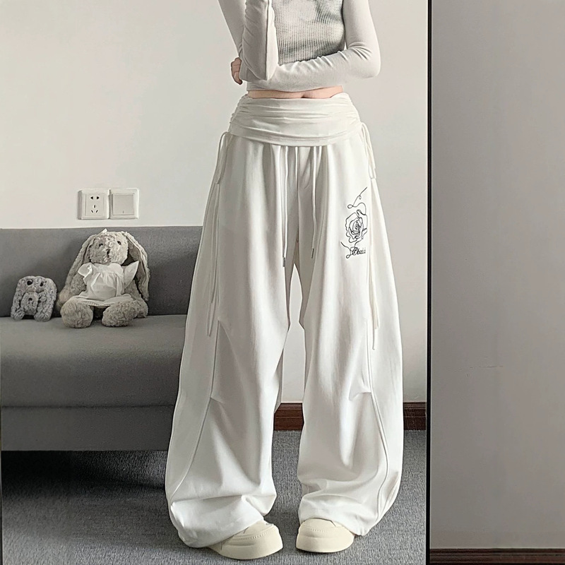 American street dance fashion brand, rose-patterned casual women's pants, trendy athletic pants, loose-fitting jazz and hip-hop pants, pleated hip-hop dance pants