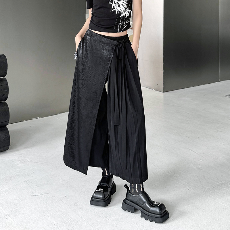 Wide-leg Pants Women Japanese Gothic Retro Irregular Pleated