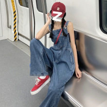 牛仔背带裤女韩版宽松夏季薄款2022新款酷盐系设计感小众阔腿裤子