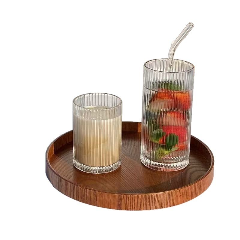 Inswind simple taza de vidrio rayado taza de café americana taza de jugo de latte taza de bebida fría taza de desayuno de leche