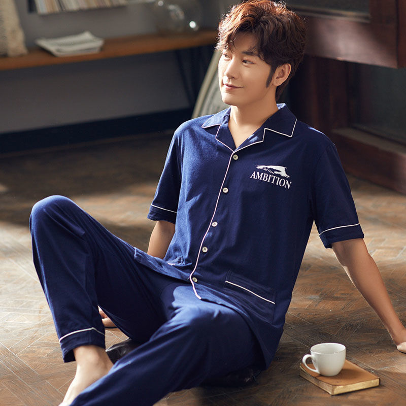 Pantalones de manga corta de verano 100% pijamas de algodón fino ocio traje de hombre de mediana edad y ancianos homewear