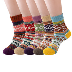 Wholesale fuzzy woolen socks for women and girls, autumn and winter, thick and warm, keeping warm, mid-calf, ethnic style, totem design, roadside supply, winter socks