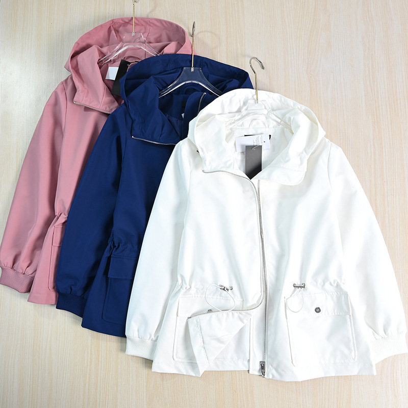 Siqi Women's 257/28 Autumn Hooded Windproof Zipper Drawstring Waist Loose Casual Jacket