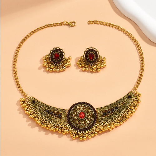 European and American new retro all-match wings drop beads exaggerated bohemian style fashion neck necklace earrings women's set