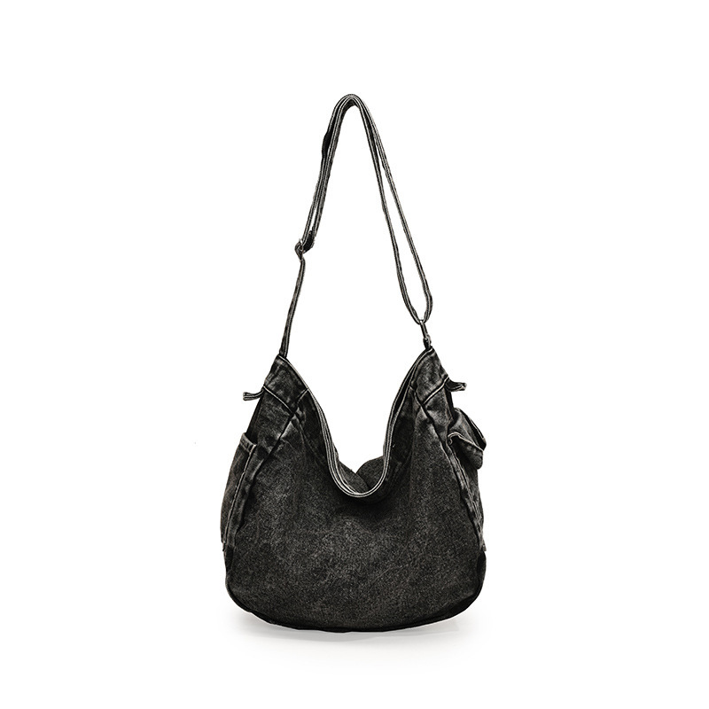 Estilo de herramientas Bolso bandolera de mezclilla lavada de estilo japonés bandolera de gran capacidad literaria femenina Mochila de estudiante de moda